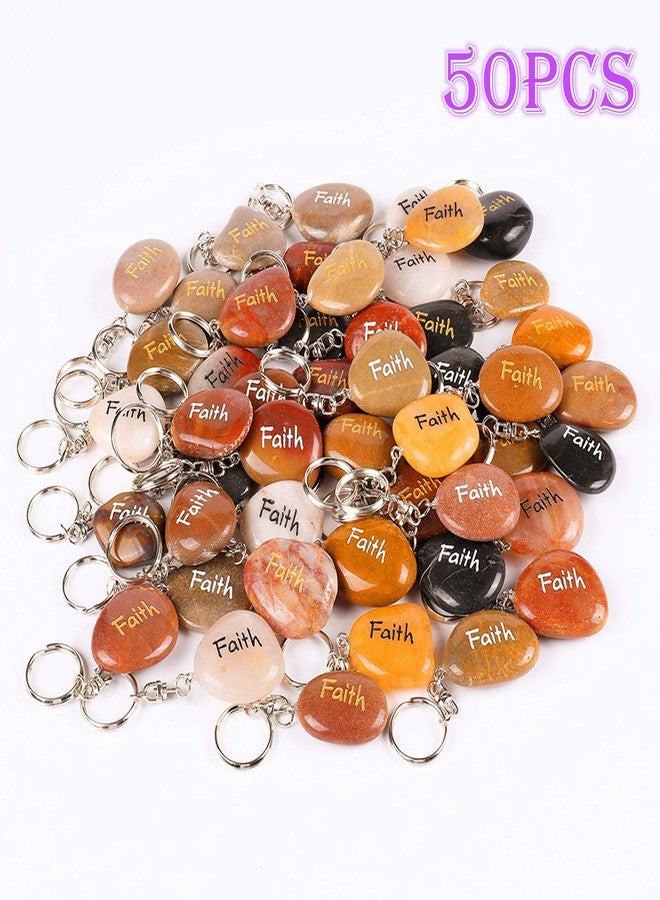 ROCKIMPACT 50PCS Faith Inspirational Stones Key Chains, Faith Wholesale Lot, Engraved Natural River Rock Faith Stone Key Rings Keychains, Healing Stone Keychain (50 Pieces, Faith) - Image 3